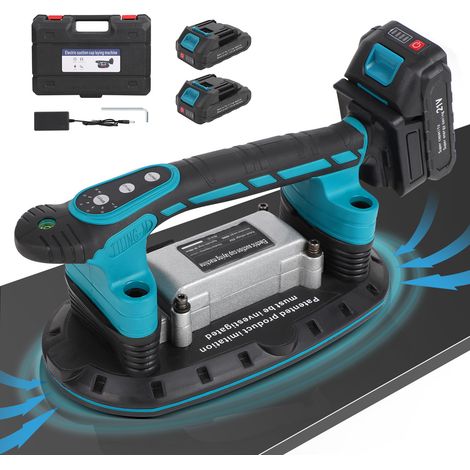 Vibromasseur pour carrelage 12 000 VPM - 30 à 225 mm - 250 kg - Ventouse - 6 vitesses réglables - Secoueur de carrelage - Appareil vibrant (2 batteries 2,5 Ah)