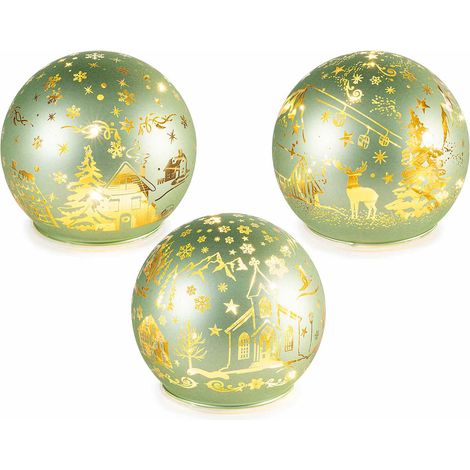 Lampade natalizia a sfera in vetro decorato con paesaggio a tema e con luci LED, set da 3 pezzi, Ø 10 cm x 9 H