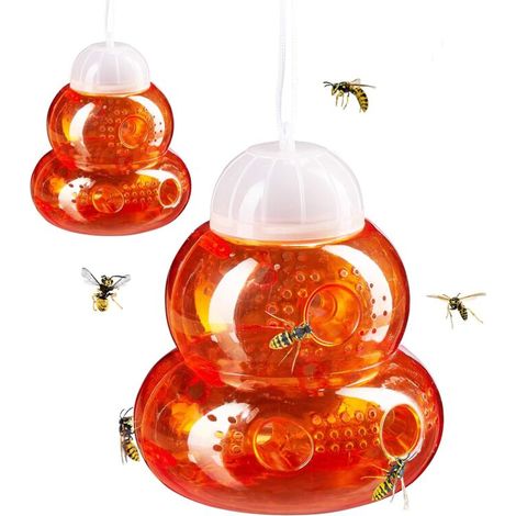 Lot de 2 pièges à guêpes et frelons suspendus – Répulsif naturel contre les guêpes pour l'intérieur et l'extérieur (rouge) (1/5)