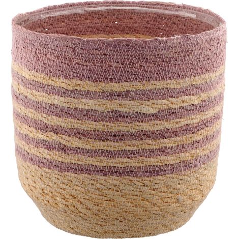 Gasper – Cache-pot CREATIV home avec doublure plastique – Rose et naturel, jonc de mer, Ø 18 x H 18,5 cm