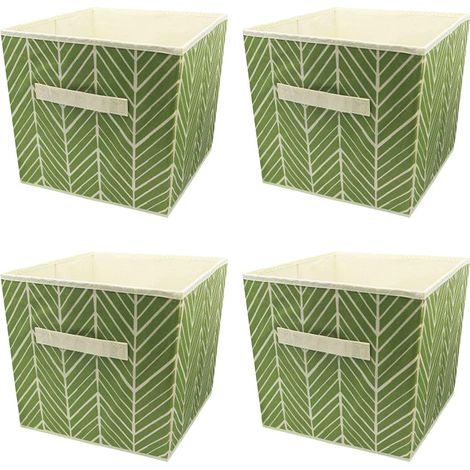 Holdfiturn 4 Pcs Cube Storage Box 27x27x28cm Foldable Storage Cubes for Home Office Nursery Organisation (Light Green) (1/5)