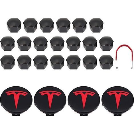 Ensemble de cache-moyeux et 20 cache-écrous pour Tesla Model 3 YSX, noir, rouge, blanc et gris, comprenant 4 cache-moyeux et 20 cache-écrous. (1/5)