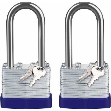 Cadenas Extérieur Acier Laminé 40mm, Lot de 2 Étanche Cadenas Très Haute Sécurité, Longue Anse Acier, pour Casier de Gym, Abri de Jardin, Garage, Clôture, L'école, Indoor Outdoor Use (1/5)