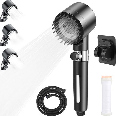Duschkopf mit Filter & Kalkfilter – Wassersparender Duschkopf mit Schlauch und Halterung, 15-Filter-System gegen Chlor, Kalk und Rost, Schwarz – Hochdruck Duschbrause für Sauberes & Gesundes Wasser