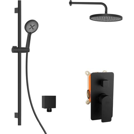 kielle Vega - Set de douche avec mitigeur encastré, 2 sorties, avec accessoires EcoSpare et corps d’encastrement, noir mat 20618SP54