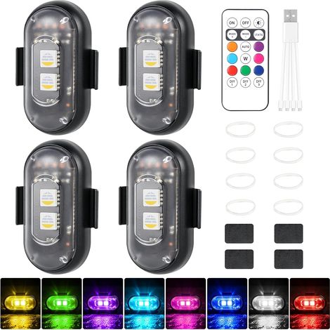 Set di 4 luci stroboscopiche a LED wireless a 8 colori con telecomando, ricarica USB e sistema anticollisione per auto, moto e camion. (1/5)