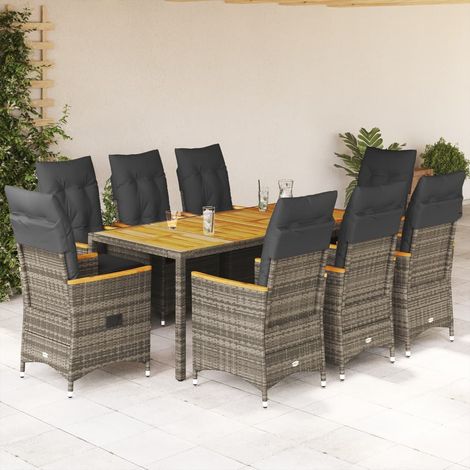 Salon de jardin 9 pièces avec 8 fauteuils inclinables, table et coussins gris en résine tressée - PANGIVO (1/5)