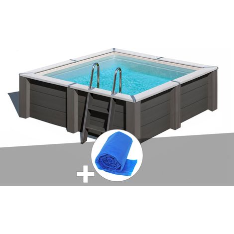 Kit piscine composite Gré Avant-Garde carrée 3,15 x 3,15 x 0,96 m + Bâche à bulles
