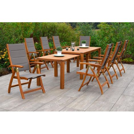 Acapulco Set 9tlg 8 Sessel Flex Tisch 185/370x90/73cm
