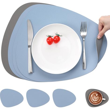 Lot de 4 sets de table double face, antidérapants, lavables et imperméables, gris azuré. (1/5)