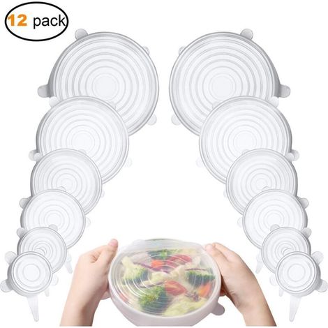 Set di 12 coperchi in silicone estensibili – Materiale atossico – Per contenitori di varie dimensioni – Intervallo di temperatura: da -40°C a +230°C (1/5)