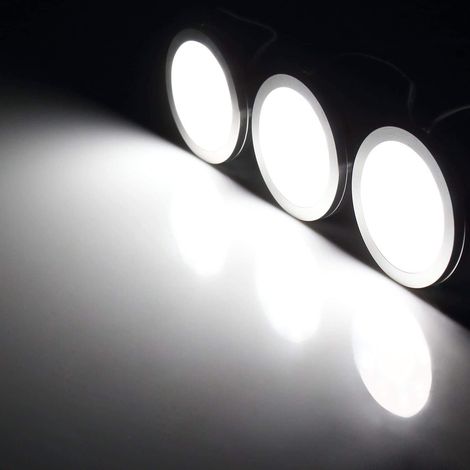 Lot de 6 spots LED ronds à intensité variable pour éclairage sous meuble avec variateur rotatif - Blanc lumière du jour 6000K - 1020 lumens - Idéal pour bibliothèque, étagère, placard, cuisine (1/4)