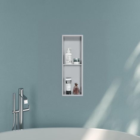 Niche de Douche Inox 304 avec Cadre, 2 Niveaux, 20 CM, Nickel  Étagère Encastrée, Antirouille, Étanche, Facile à Nettoyer, Drainage Efficace, Plusieurs Tailles, Rangement SDB (1/5)