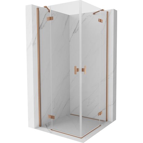 Mexen Mist H Duo Duschkabine, Schwenktür 100 x 100 cm, transparent, gebürstetes Kupfer - 8A5-100L-100P-65-00