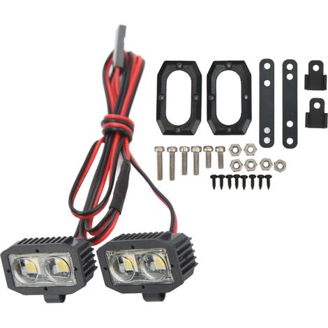 Phare RC à 4 LED blanches, boîtier en plastique, connecteur 2,54JR, supports amovibles, projecteur pour voitures RC 1/10, 5 à 7,4 V