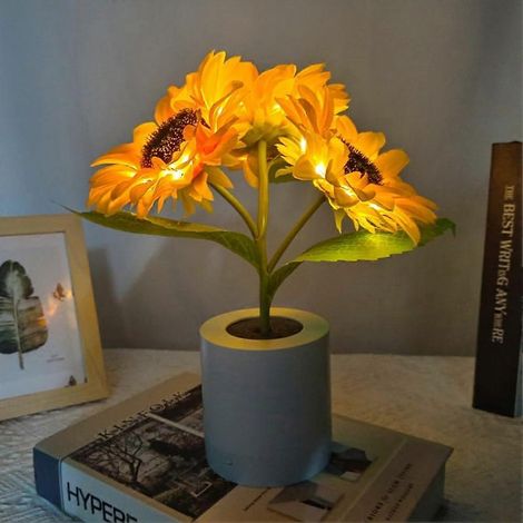 Lampe Tournesol à 3 Têtes, Veilleuse LED Rechargeable USB en forme de tournesol artificiel, Idéale pour la décoration intérieure