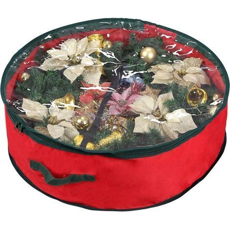 60 x 20 cm Sac de rangement de luxe pour couronne de Noël avec fermeture éclair transparente Rouge (1/5)