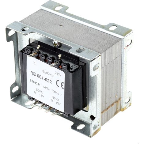 Transformateur à montage sur châssis, Vin 230V c.a., Vout 15V c.a., 2 sorties, 100VA ( Prix pour 1 )
