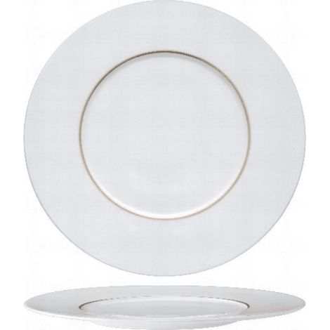 6 x assiettes en porcelaine de Limoges blanche filet doré - 23cm - Essentia