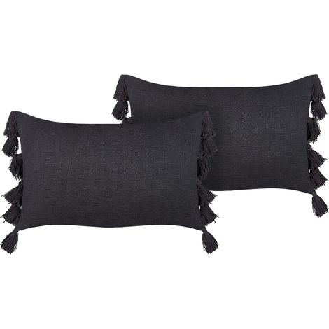 Conjunto de 2 cojines de algodón gris oscuro 35 x 55 cm sólido borlas Lythrum
