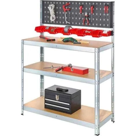 Estantería Banco de Trabajo con Panel de Herramientas para Cargas Pesadas  Metal Construcción  100x136x40cm  Montaje Fácil sin Tornillos  Capacidad de Carga de 200 K - ORION91oficial® (1/5)