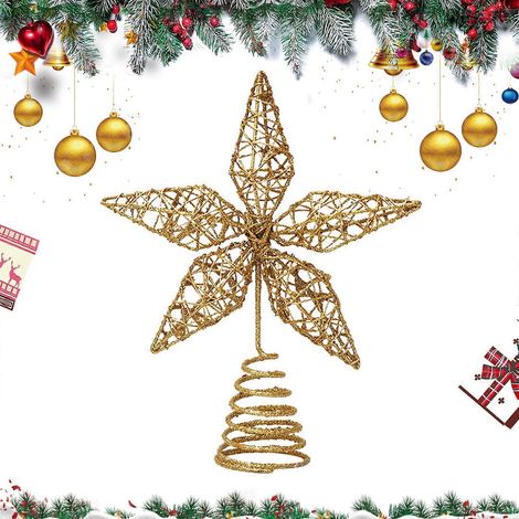 Étoile de sapin de Noël en fil de métal creux de 25 cm (dorée) (1/5)