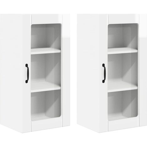 Maison Exclusive - Mobile in vetro da parete PORTO 2 pcs Bianco Lucido (1/5)