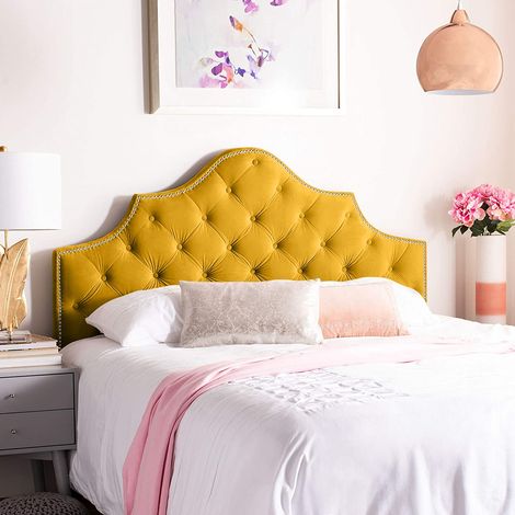 Gemia Mustard Plush Small Single 26 inch Strutted Headboard (1/3)