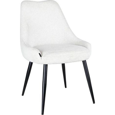 Chaise en tissu doux blanc écru avec pieds métal noir – TARA (1/5)