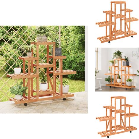 Blumenständer mit Rollen 110x25x101 cm Massivholz Tanne - Blumenständer - Holzkiste - Pflanzenhalter - Tannenzapfen - Gartendekoration (1/5)