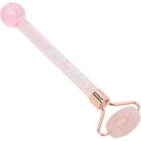 Rouleau de massage facial 2 en 1 en pierre de quartz pour un lifting du visage et un soin de la peau à domicile (1/5)