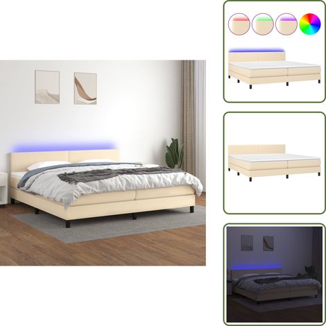 Sommier à lattes de lit et matelas et LED Crème 200x200cm Tissu - Sommier Tapissier - Lit Plateforme - Lit Avec Led - Matelas À Ressorts Ensachés - Têted Lit Ajustable (1/5)