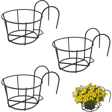 3 Pièces Paniers Suspendus pour Jardiniere Balcon Supports de Pot de Fleur en Métal Panier Suspendu pour Balconnieres Extérieur, Convient pour Jardin, Clôture, Terrasse (Noir) (1/5)