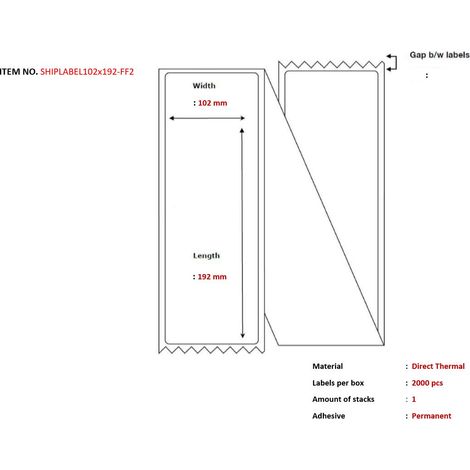 Etichette di spedizione 102 x 192 mm, pieghevoli, termiche, 2000 pezzi/scatola, SHIPLABEL102X192-FF2