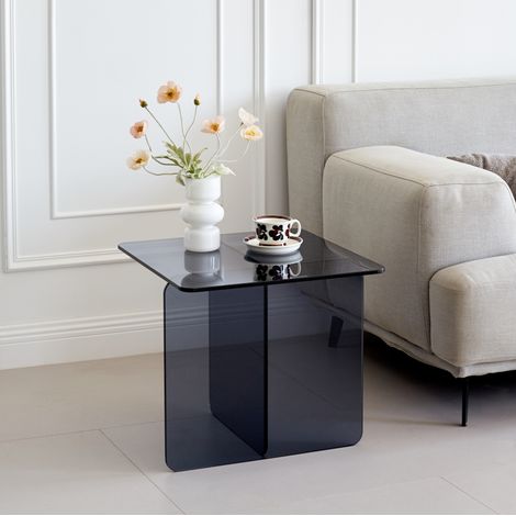 Mesa auxiliar 45 x 45 x 41 cm gris, tablero de vidrio templado, acabado transparente MEUBLIV (1/5)