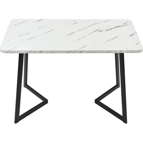 Table à manger rectangulaire 117x68 cm avec plateau effet marbre et pieds en métal noir (1/5)