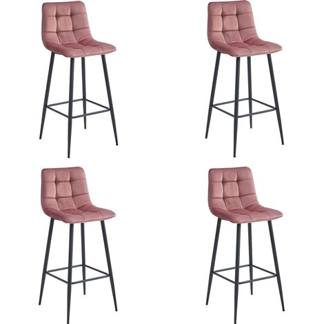 Valora 4 taburetes LIVI de terciopelo rosa con patas negras modernas (1/5)