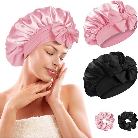 Satin-Nachthaube – 2er-Set – Weiche Seide – Schutz für lockiges Haar – Für Frauen mit langem und krausem Haar – Verstellbar (1/5)