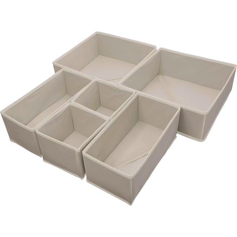 Organisateur de tiroirs pliable en tissu beige - Séparateur de dressing pour sous-vêtements, chemises, chaussettes et lingerie (lot de 6)