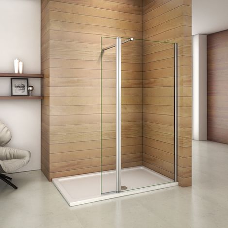 Aica Sanitaire – Paroi de douche 90x200cm – Verre anticalcaire 8mm – Retour pivotant 40x200cm – Barre de fixation extensible 73-120cm – Profilé aluminium chromé
