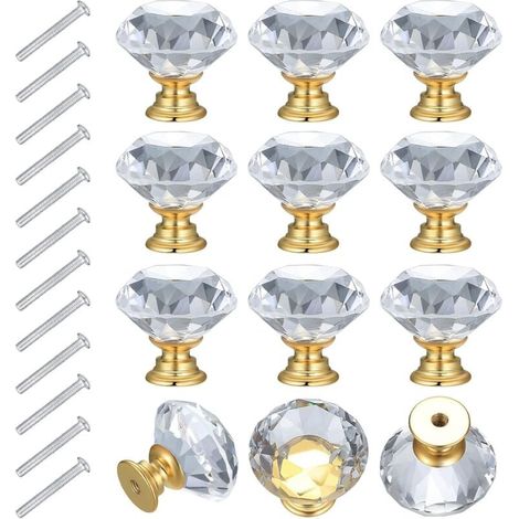 12 Poignees Meubles Cristal 30mm Transparentes pour Tiroirs Armoires (1/4)