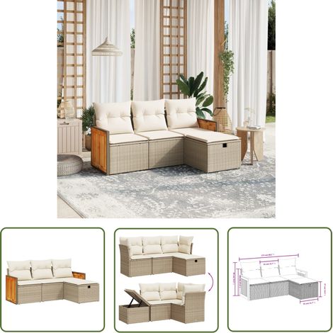 The Living Store Salon de jardin avec coussins 4 pcs beige résine tressée - Ensemble Salon De Jardin - Meubles De Jardin - Salon Extérieur - Mobilier De Jardin - Chaise Longue (1/4)