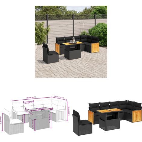 Salon de jardin 7 pcs avec coussins noir résine tressée - Salon De Jardin - Mobilier Extérieur - Set Salon - Résine Tressée - Rotin Synthétique - Home & Living (1/3)
