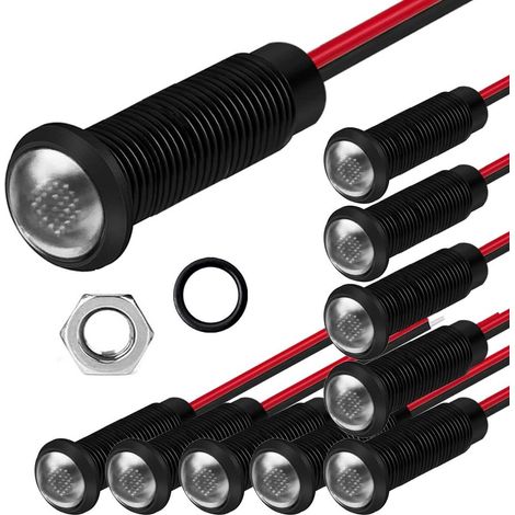 10pcs AC/DC Plastic LED Indicators 12-24V Mounting Hole Size 6mm (White) (1/5)