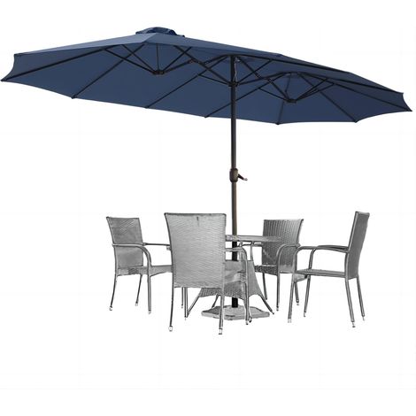 YODOLLA 4,5 x 2,7 m Parasol de Terrasse Rectangulaire Double Face, Grand Parasol Extérieur avec Manivelle, Bleu (1/5)