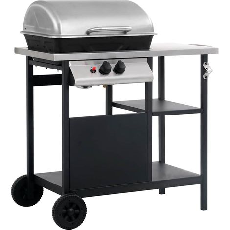 Barbecue à gaz avec tablette à 3 couches-Plancha à gaz Noir et argenté 188801 (1/5)