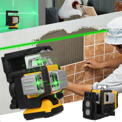 Niveau Laser Vert 3D 12 Lignes Auto-nivelant - Robuste, pour Intérieur/Extérieur (Portée 30m)
