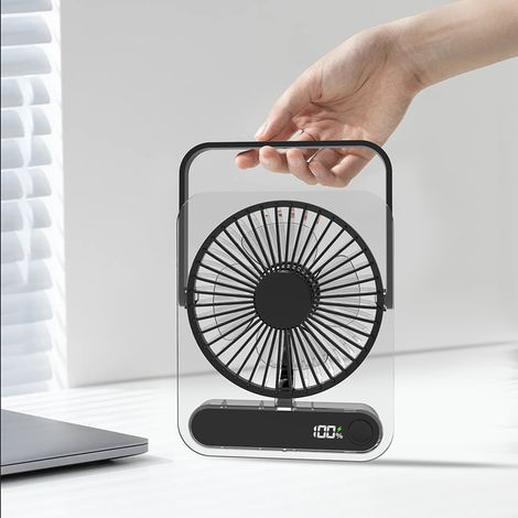 Ventilateur de bureau transparent ultra-fin 2026, rechargeable USB avec affichage numérique, silencieux 36dB, portable, mural, idéal pour bureau et maison, vente en gros (1/2)
