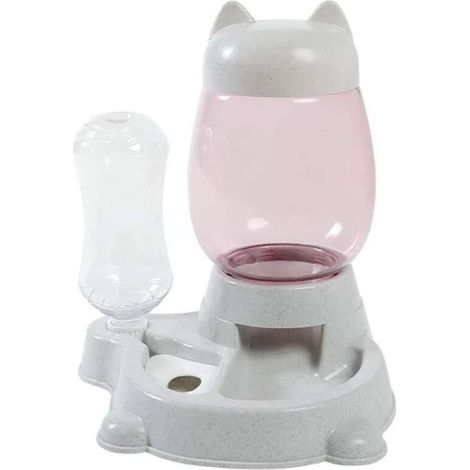 Distributeur Eau et croquettes Automatique pour Chien et Chat Mangeoires pour Animaux (Bouteille d'eau 528ml, Baril de Grain 2.2L) (Gris) (1/5)