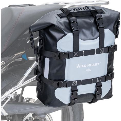 Motorrad Seitentasche 25L Wasserdicht IPX6 Grau mit Edelstahlverschlüssen und reflektierendem Zeichen (1/5)
